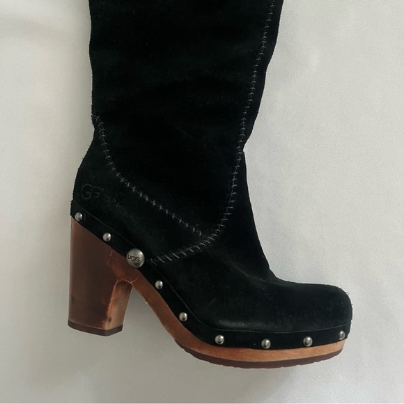 UGG Australia Lillian Black Suede Knee High Sherling Clog Boots Size 7 - Picture 13 of 16